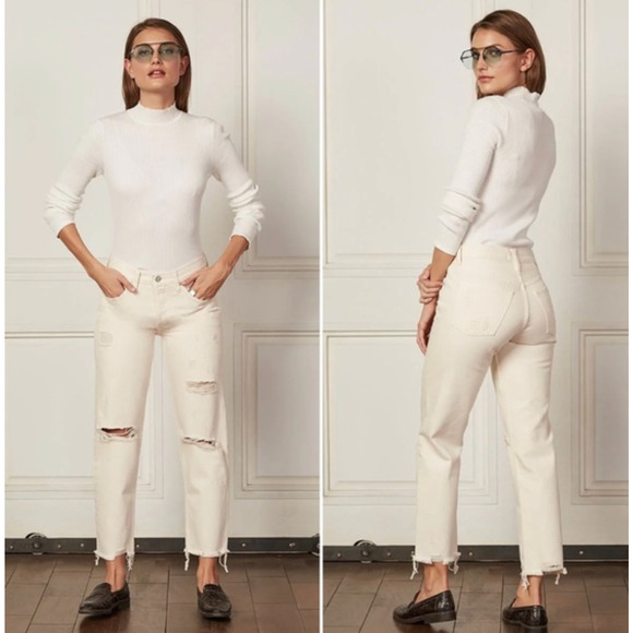 Boyish Tommy High Rise Straight Distressed Jeans Cream Rosemary’s Baby 29 - Picture 1 of 11